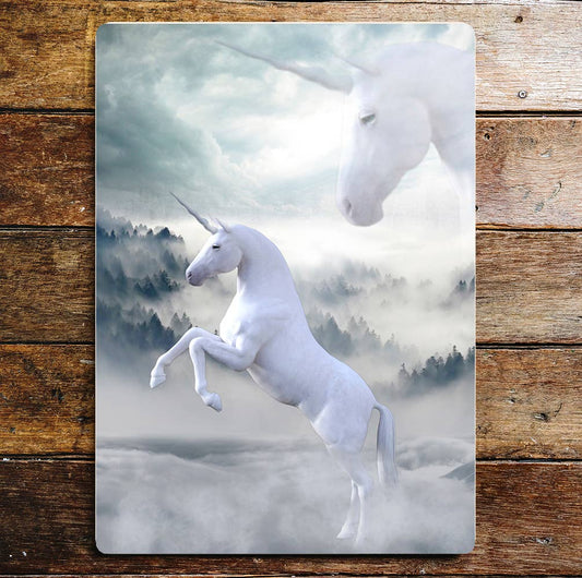 Unicorn Foggy Woods Mystical Mythical | Metal Sign Plaque (C