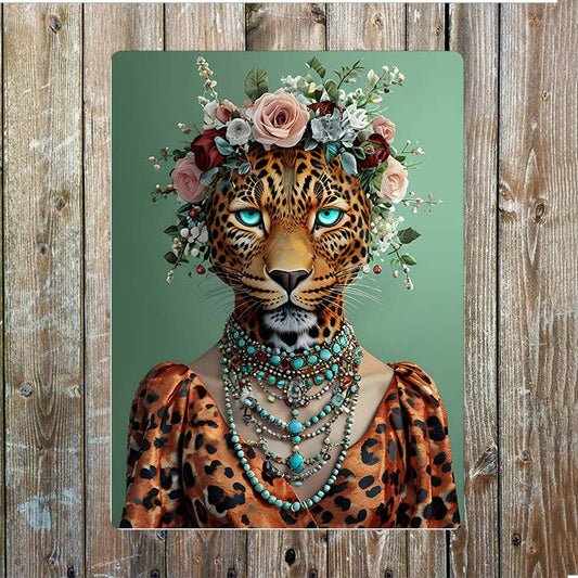 Leopard In Dress Clothes Portrait | Metal Sign Plaque