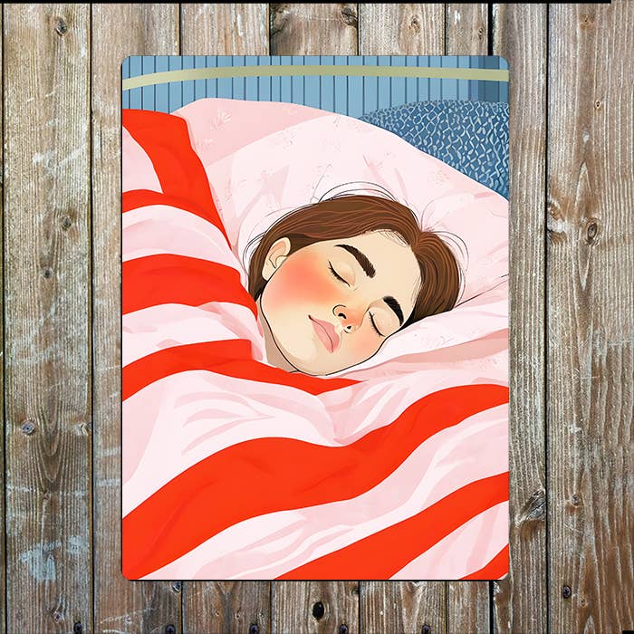 A Person Sleeping Peacefully In Bed | Metal Sign Plaque