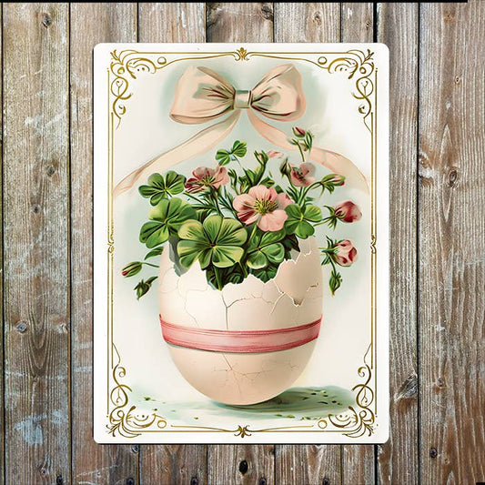 Vintage Easter Egg Floral Bouquet Flowers | Metal Sign Plaque