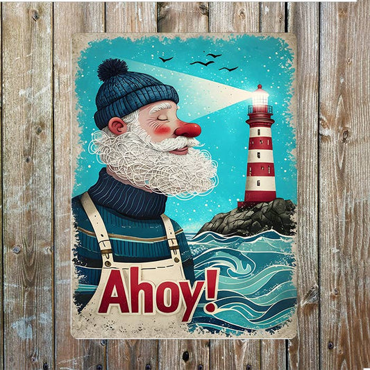 Ahoy Sailor With Lighthouse | Metal Sign Plaque