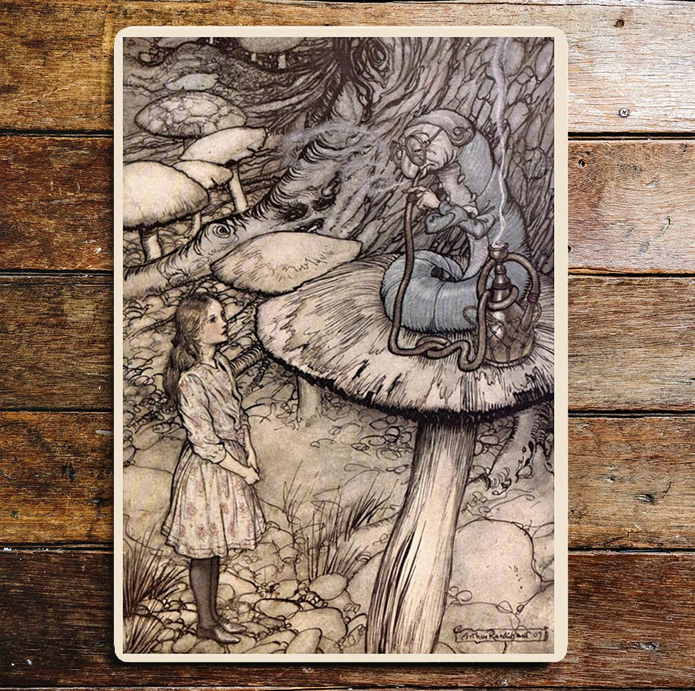 Alice in Wonderland Smoking Worm | Metal Wall Sign Plaque