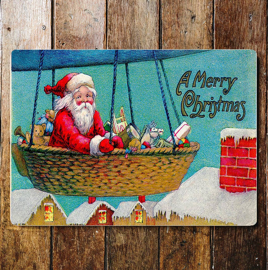 Christmas Santa Hot Air balloon Wall | Metal Sign Plaque