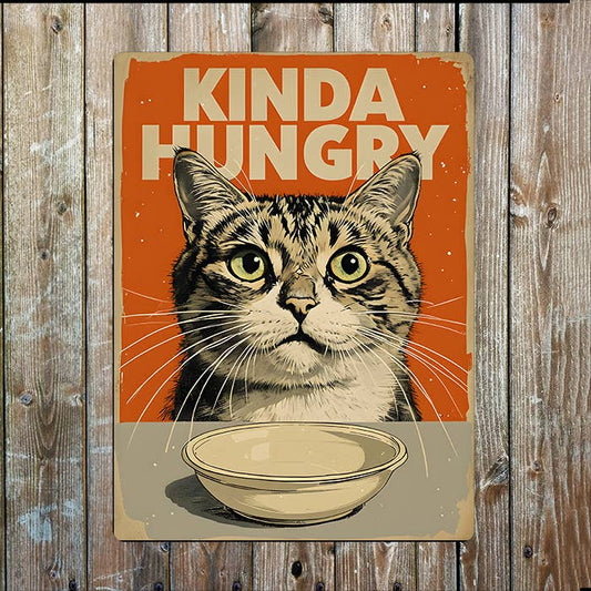 Kinda Hungry Cat Empty Bowl Vintage Retro | Metal Sign Plaque