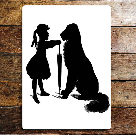 Girl And Her Dog Black And White | Metal Wall Sign Plaque