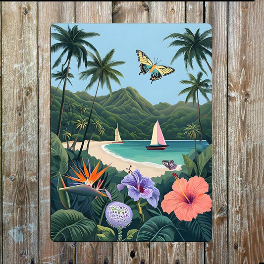 Tropical Landscape Beach Sea Nautical | Metal Sign Plaque