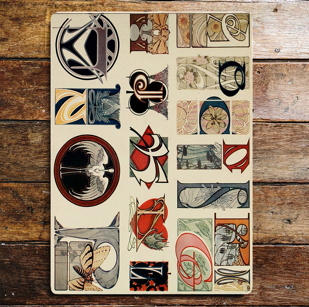 Art Deco Art Nouveau Letters Pattern | Metal Sign Plaque