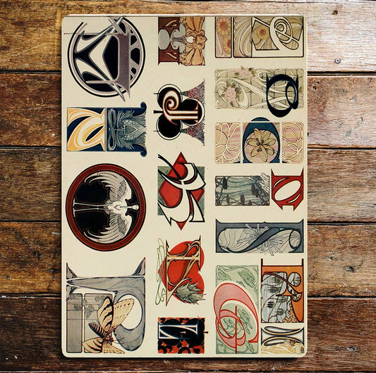 Art Deco Art Nouveau Letters Pattern | Metal Sign Plaque