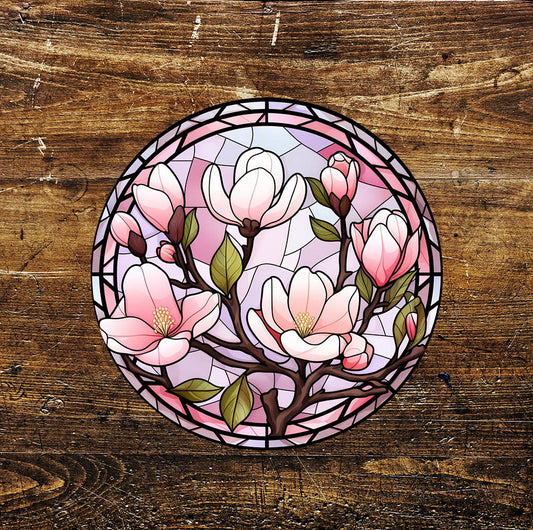 Stained Glass Style Fresh Flowers Circle Metal Sign