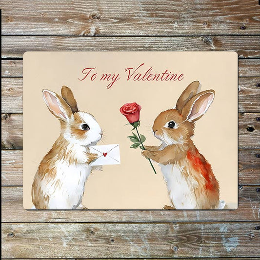 Valentine Bunny Rabbits Watercolour Spring | Metal Sign Plaque