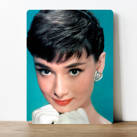 Audrey Hepburn Smiling Green | Metal Sign Plaque