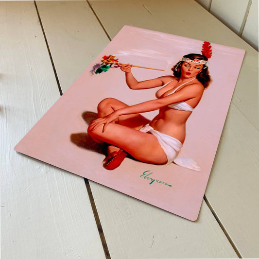 Pinup Girl Smoking Metal Pin Up Wall Sign