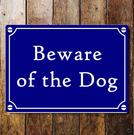 Beware Of The Dog Notice Blue Art Sign Plaque