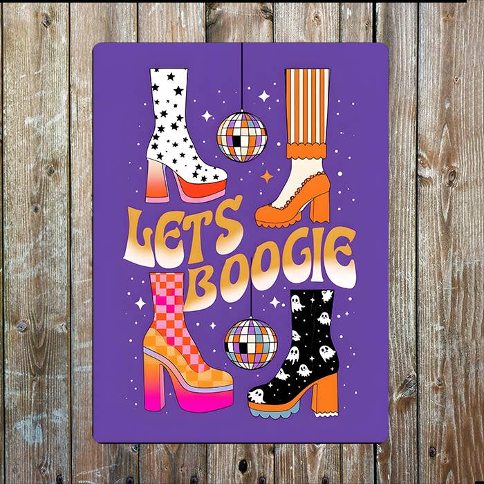Retro Disco Lets Boogie Boots Metal Sign Plaque