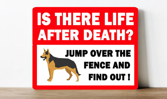 Dog Life After Death Jump Over Fence | Metal Sign Plaque