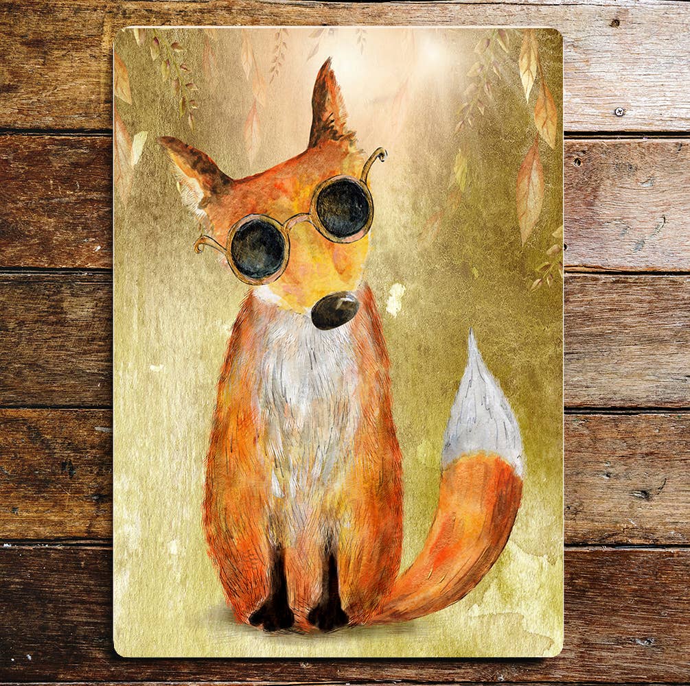 Cool Cute Fox In Glasses Animals | Metal Sign Plaque