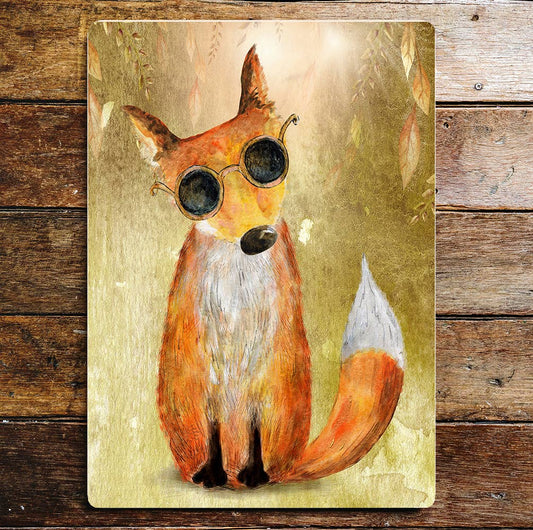 Cool Cute Fox In Glasses Animals | Metal Sign Plaque