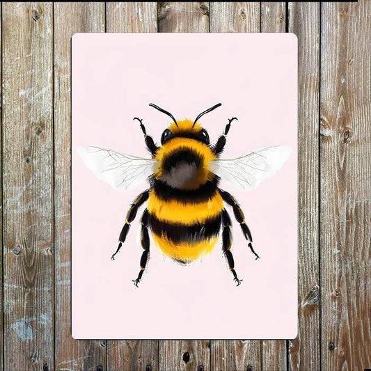 Illustration Bee Bumblebee Pink Backgroud Metal Sign Plaque