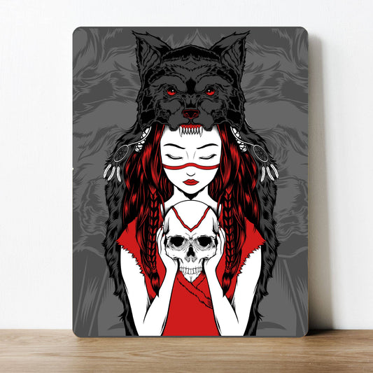 Wolf headdress Skull | Metal Sign Plaque