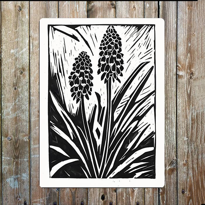 Hyacinth Flowers Linocut Style | Metal Sign Plaque