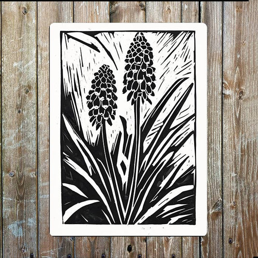 Hyacinth Flowers Linocut Style | Metal Sign Plaque
