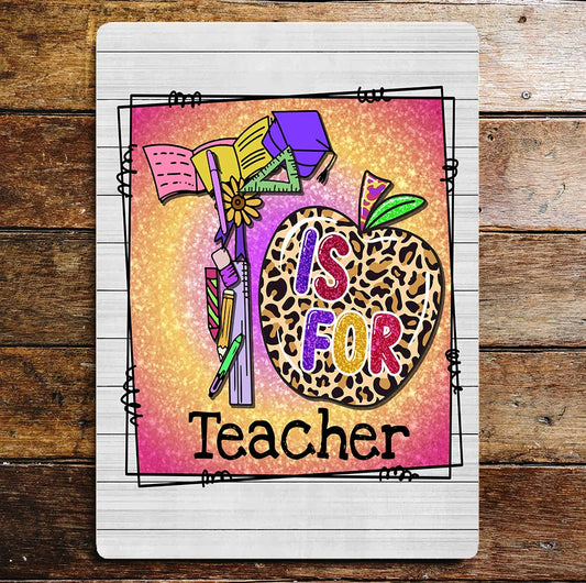 T Is For Teacher Apple Metal Wall Sign