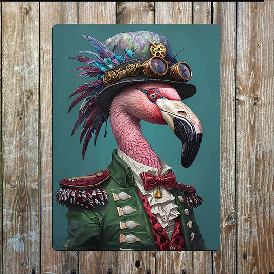 Animal Flamingo In Elaborate Clothing | Metal Sign Plaque