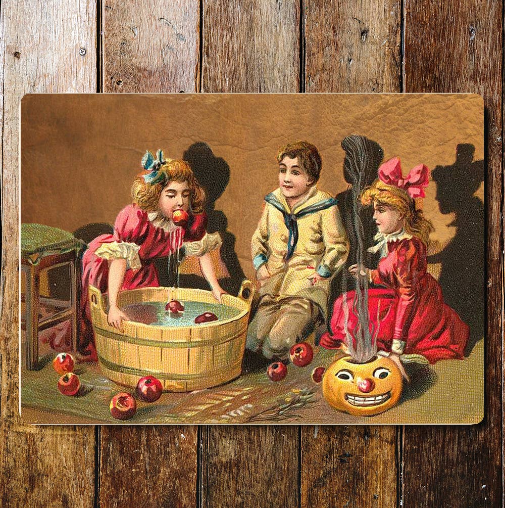 Halloween apple bobbing | Metal Wall Sign Plaque