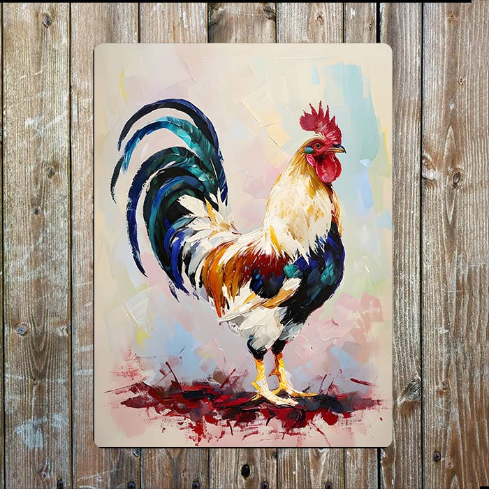 Colorful Rooster Painting | Metal Sign Plaque