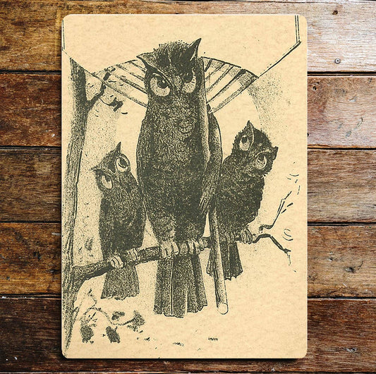 Three Owls Branch Metal Wall Sign Plaque