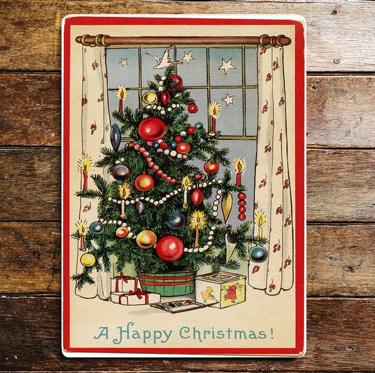 Christmas Tree Window Stars Presents | Metal Sign Plaque