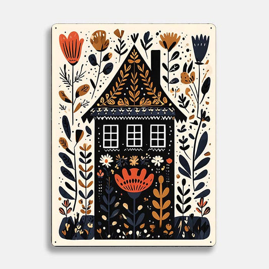 House Home Flowers scandinavian folk | Metal Sign Plaque