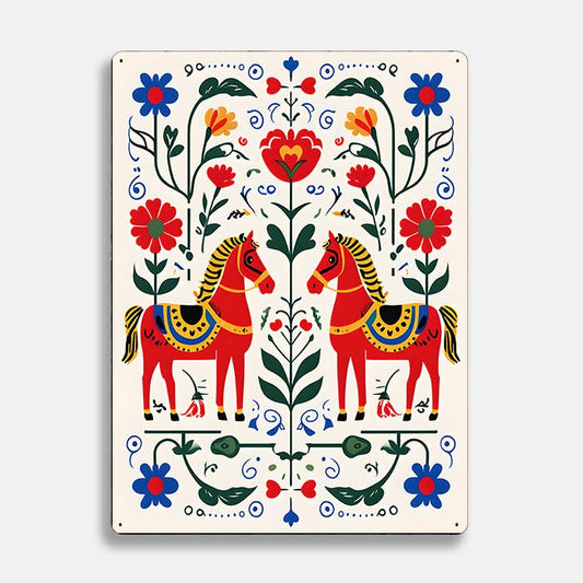 Swedish Dala Nordi horse scandinavian folk Metal Sign Plaque