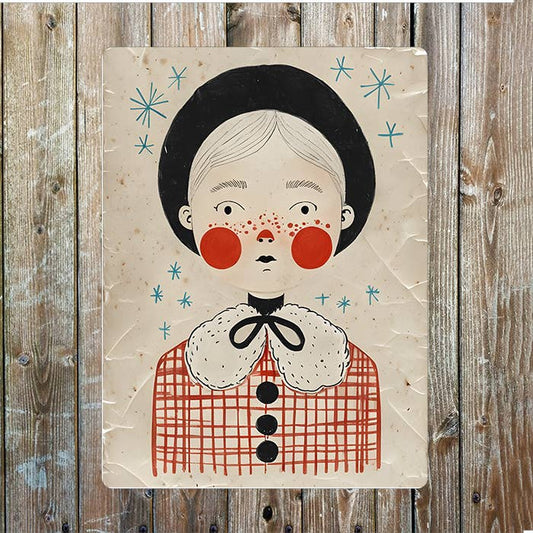 Vintage Character With Freckles And Bonnet | Metal Sign Plaque