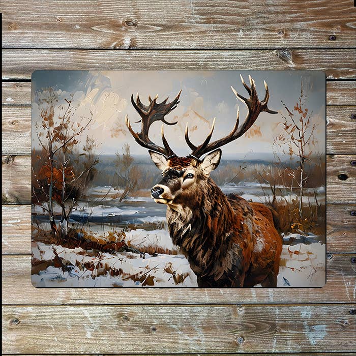 Majestic Stag Snow Painting | Metal Sign Plaque