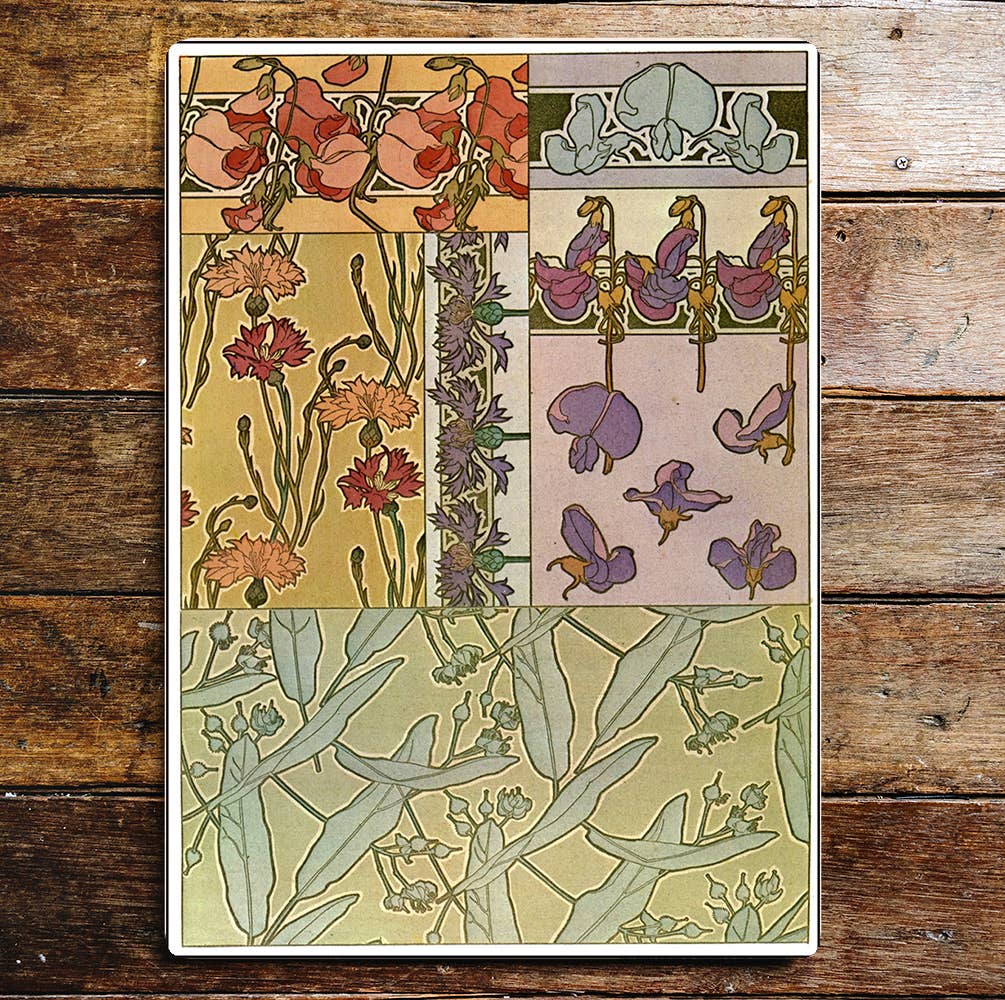 Art Deco Art Nouveau Flowers Pattern | Metal Sign Plaque