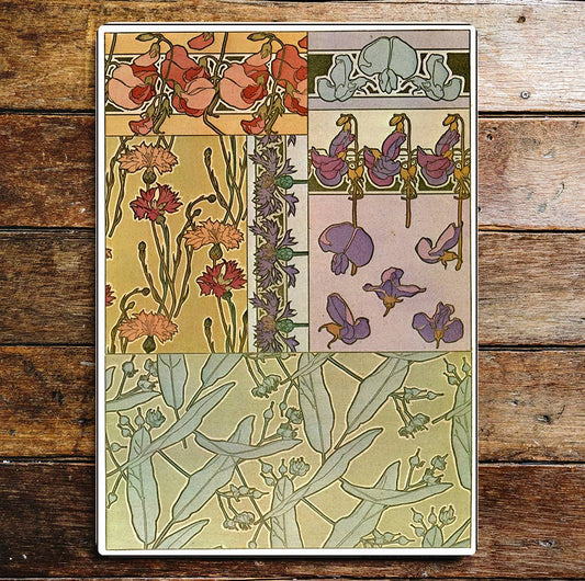 Art Deco Art Nouveau Flowers Pattern | Metal Sign Plaque
