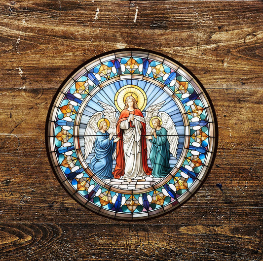 Xmas Religious Stained Glass Style Circle Metal Sign