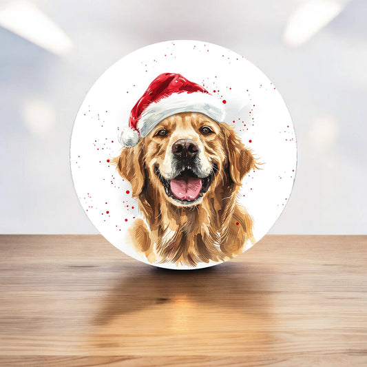 Dog Golden Retriever Paw Christmas Circle Metal Sign