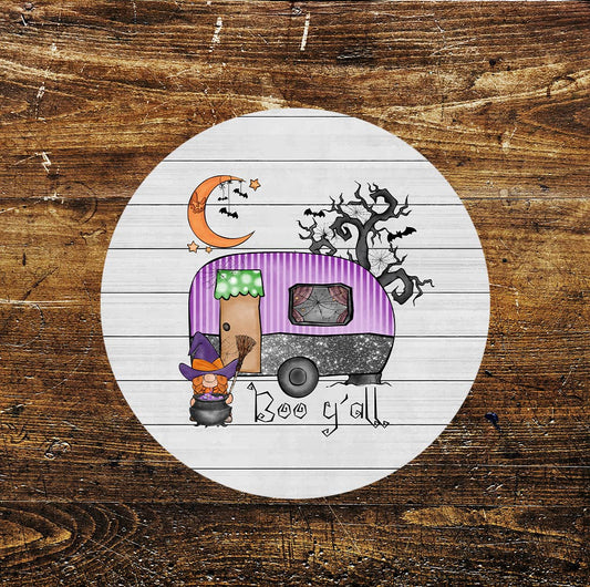 BOO Y'all Halloween Caravan Circle Metal Sign