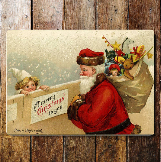 Vintage Merry Christmas Santa Wall | Metal Sign Plaque