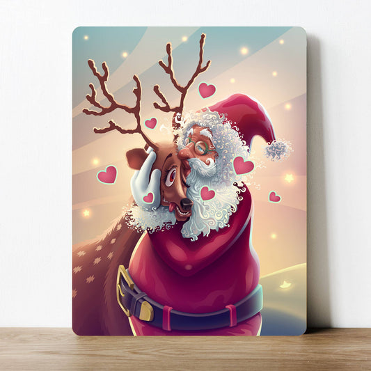 Santa with Reindeer Father Christmas Love Metal Sign Plaque