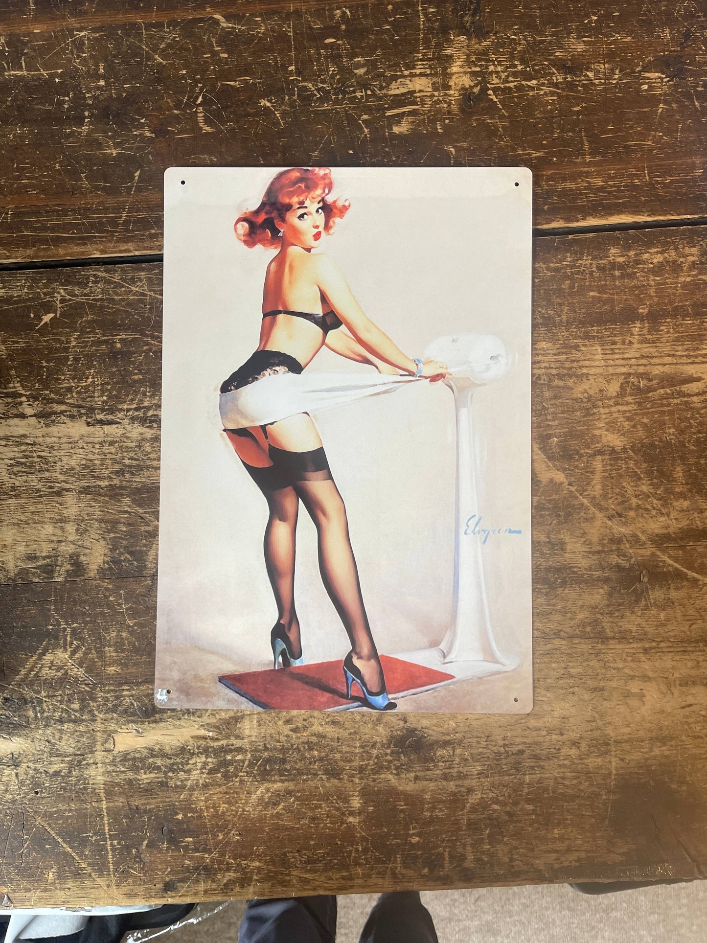 Pinup Girl Exercise Metal Humour Wall Sign