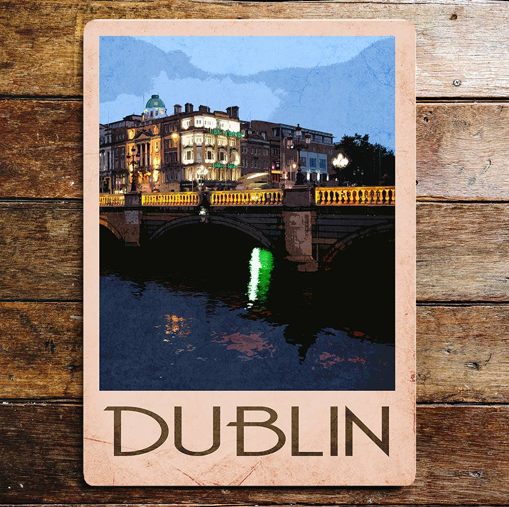 Dublin, Ireland River Nighttime | Metal Wall Sign Plaque