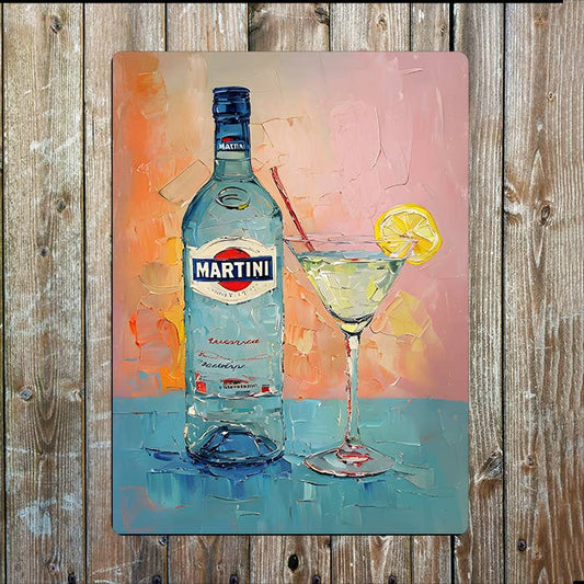 Martini Bottle and Glass | Metal Sign Plaque