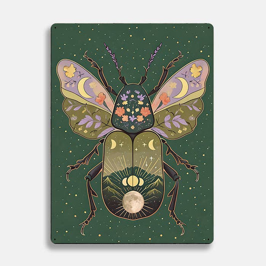 Beetle Botanical Green scandinavian folk | Metal Sign Plaque