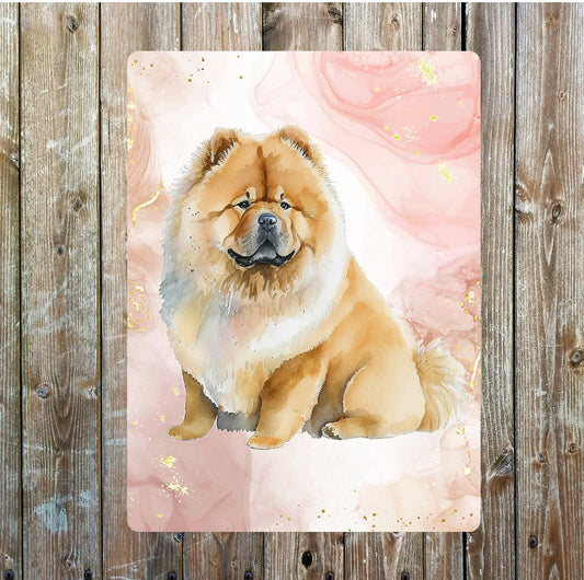 Cute Sitting Chow Chow Dog Portrait | Metal Sign Plaque
