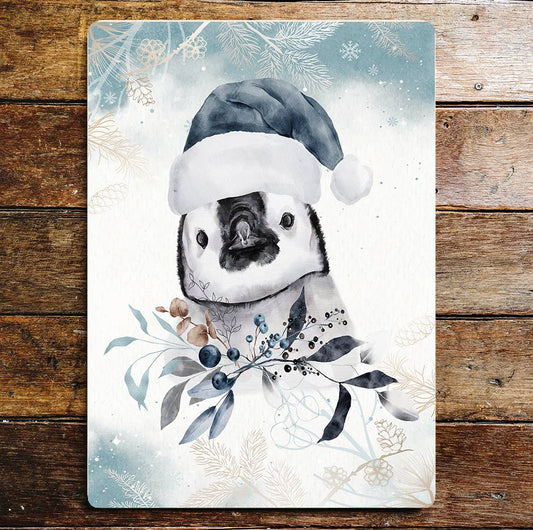 Penguin Christmas wall paper Art Metal Sign Plaque