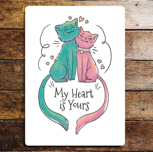 Cat cat love green pink cat couple | Metal Sign Plaque
