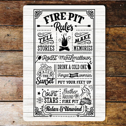 Fire pit rules | Metal Vintage Wall Sign